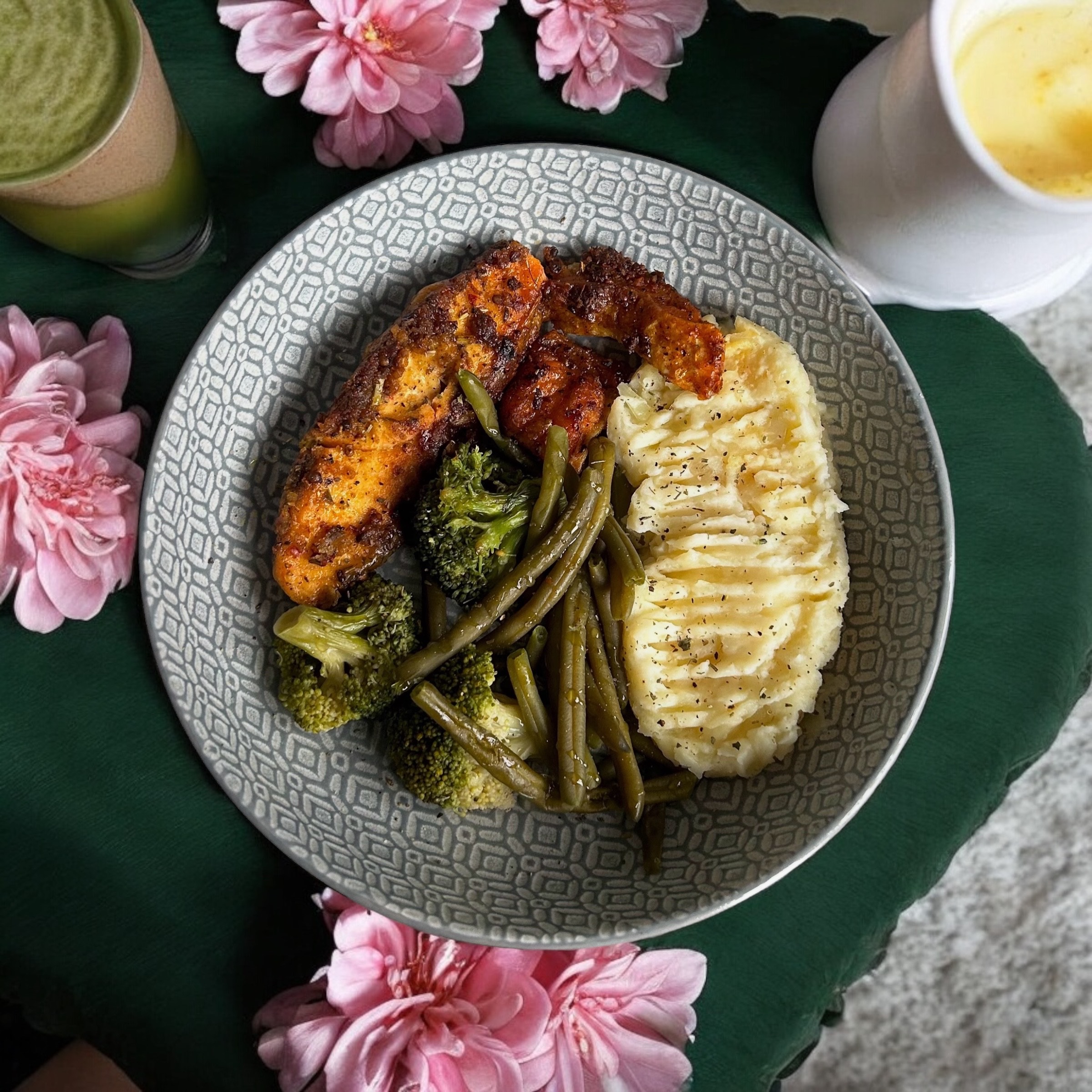Tandoori Salmon with Mash and Veg