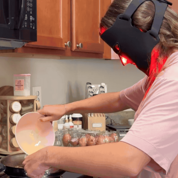 Red Light Face Mask while reading and cooking