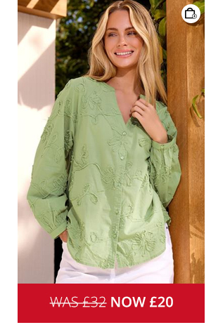 M&Co Green Floral Embroidered Cotton Shirt