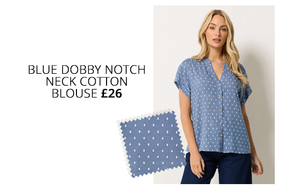 M&Co Blue Dobby Notch Neck Cotton Blouse
