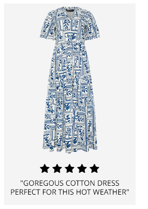 M&Co Blue Leaf Print Tiered Cotton Maxi Dress