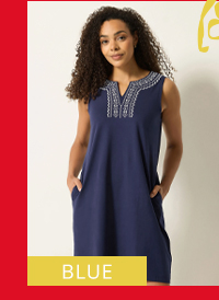 M&Co Navy Blue Embroidered Notch Neck Cotton Midi Dress