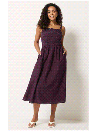 M&Co Berry Purple Linen Embroidered Trim Maxi Dress