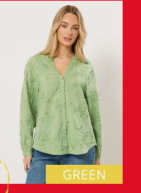 M&Co Green Floral Embroidered Cotton Shirt