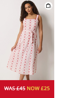 M&Co White & Red Embroidered Cotton Tie Waist Dress