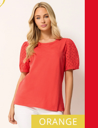 M&Co Cotton Broderie Cotton Puff Sleeve Top