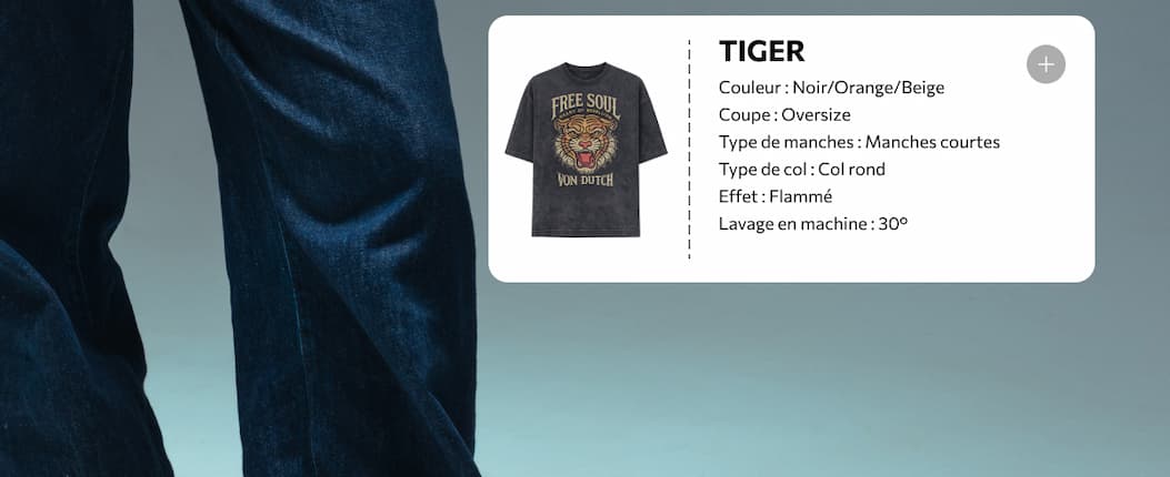 Tee Shirt Noir coupe Oversize Col rond effet Flammé TIGER | Femme - Vondutch