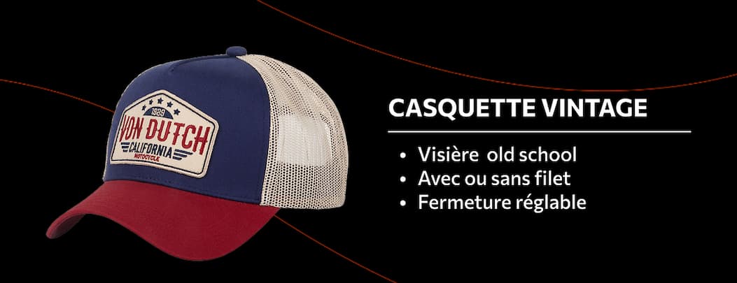 Casquette Vintage Visière  old school Avec ou sans filet Fermeture réglable