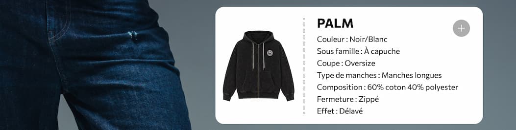 Sweat à capuche Zippé coupe Oversize Noir PALM | Femme - Vondutch