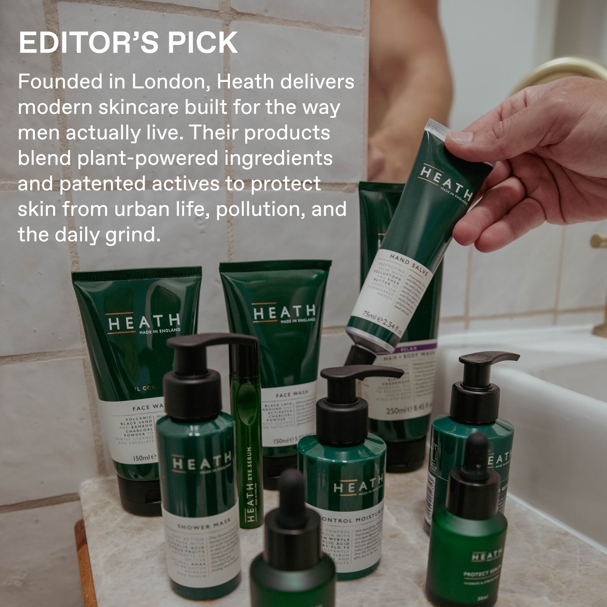 Founded in London, Heath delivers modern skincare built for the way men actually live. Their products blend plant-powered ingredients and patented actives to protect skin from urban life, pollution, and the daily grind.