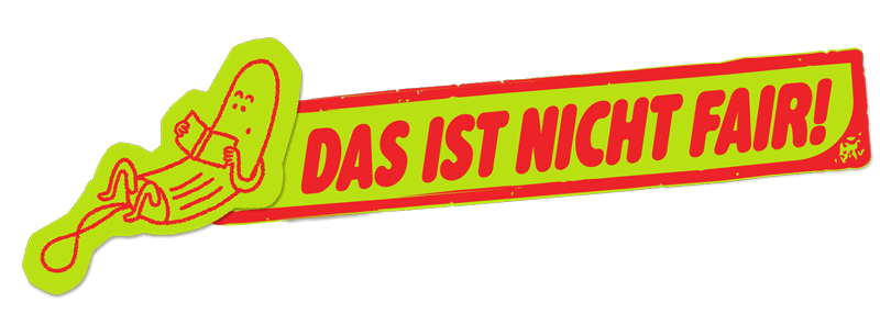 lesende Tamponfigur neben Text. Das ist nicht fair