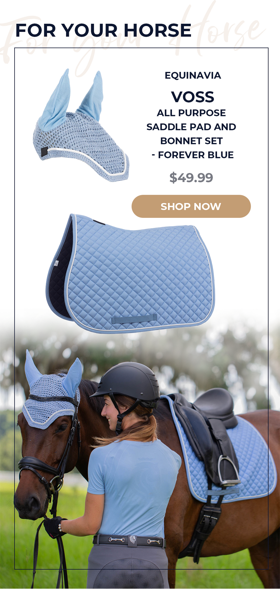 Equinavia Voss All Purpose Saddle Pad and Bonnet Set - Forever Blue