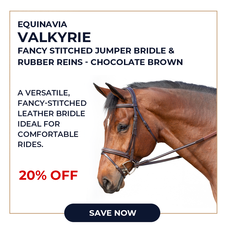 Equinavia Valkyrie Fancy Stitched Jumper Bridle & Rubber Reins - Chocolate Brown