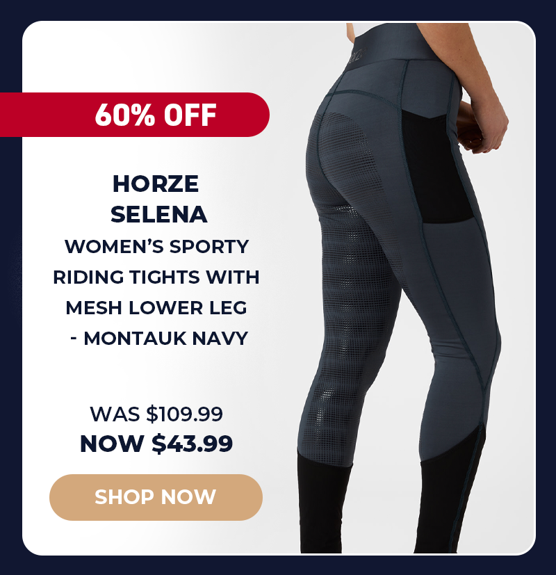 Horze Selena Women's Sporty Riding Tights with Mesh Lower Leg - Montauk Navy