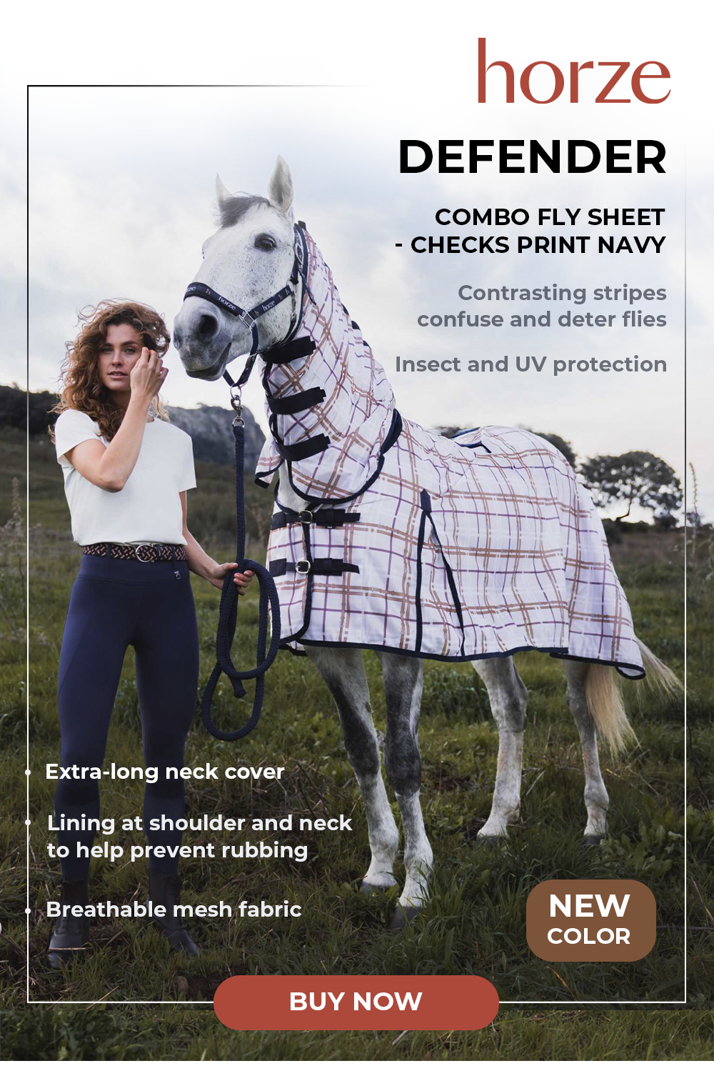 Horze Defender Combo Fly Sheet - Checks Print Navy