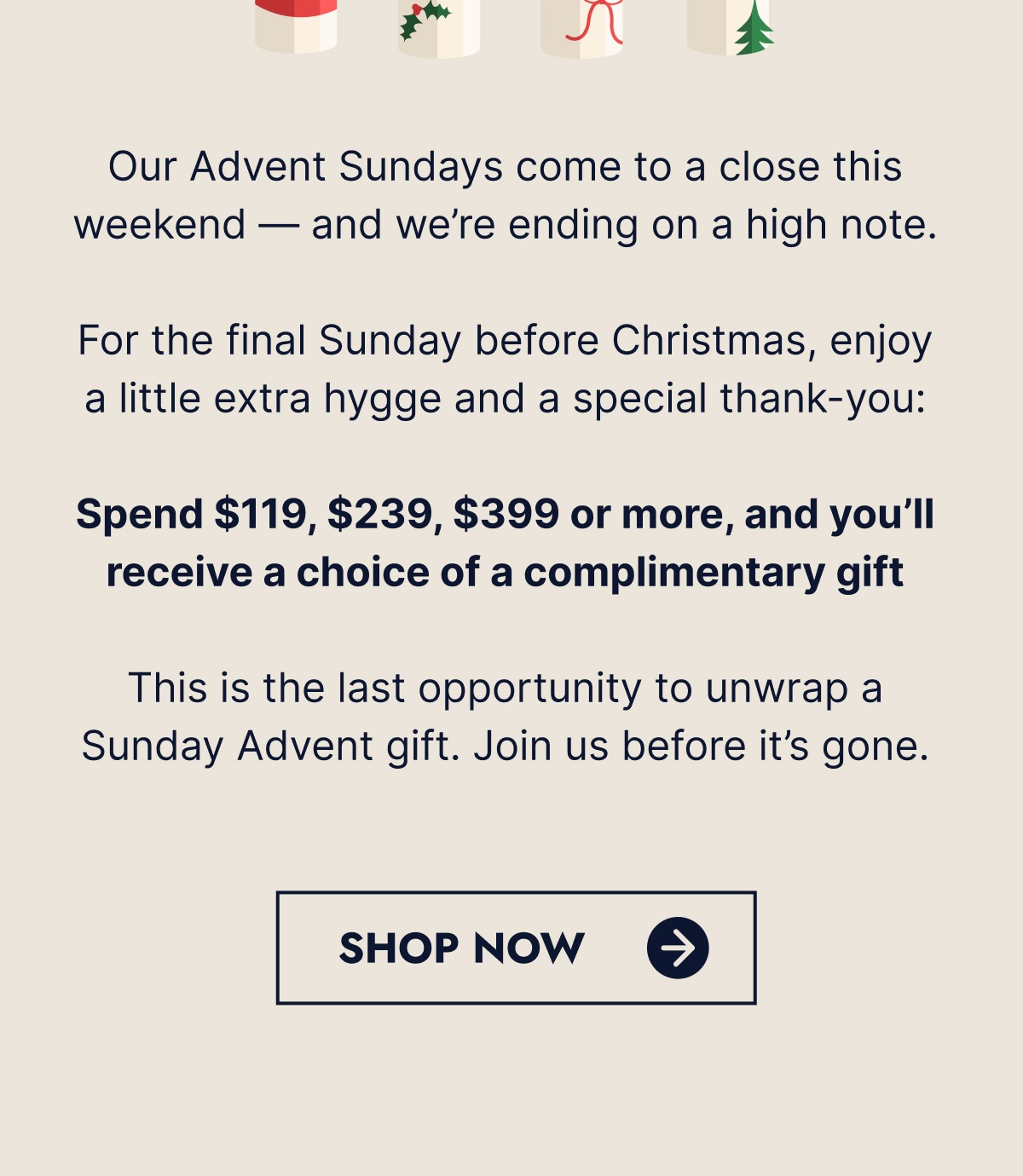 Spend $199, $239, $399 or more and receive a FREE GIFT