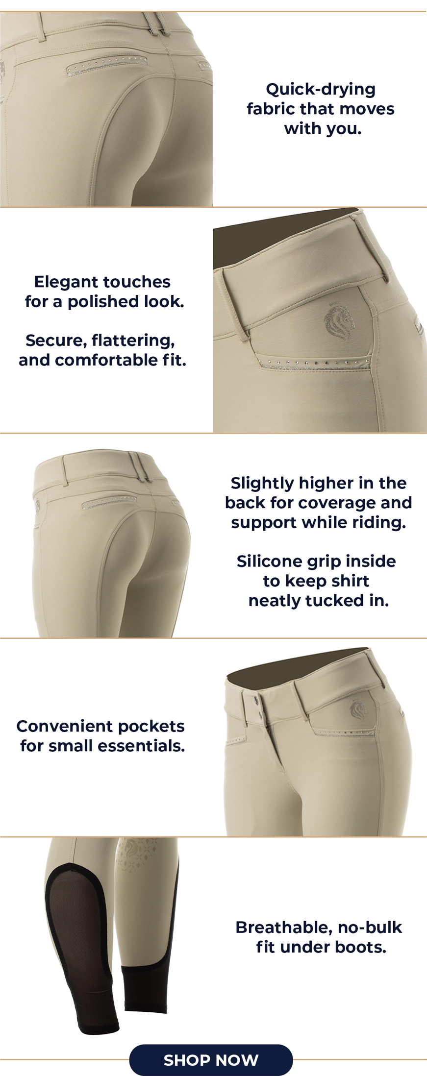 Equinavia Victoria Women's Silicone Knee Patch Breeches - Tan
