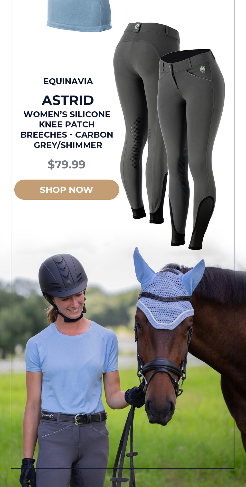 Equinavia Astrid Women's Silicone Knee Patch Breeches - Carbon Grey/Shimmer