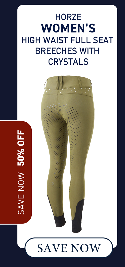 Horze Women's High Waist Full Seat Breeches with Crystals - Winter Moss Green
