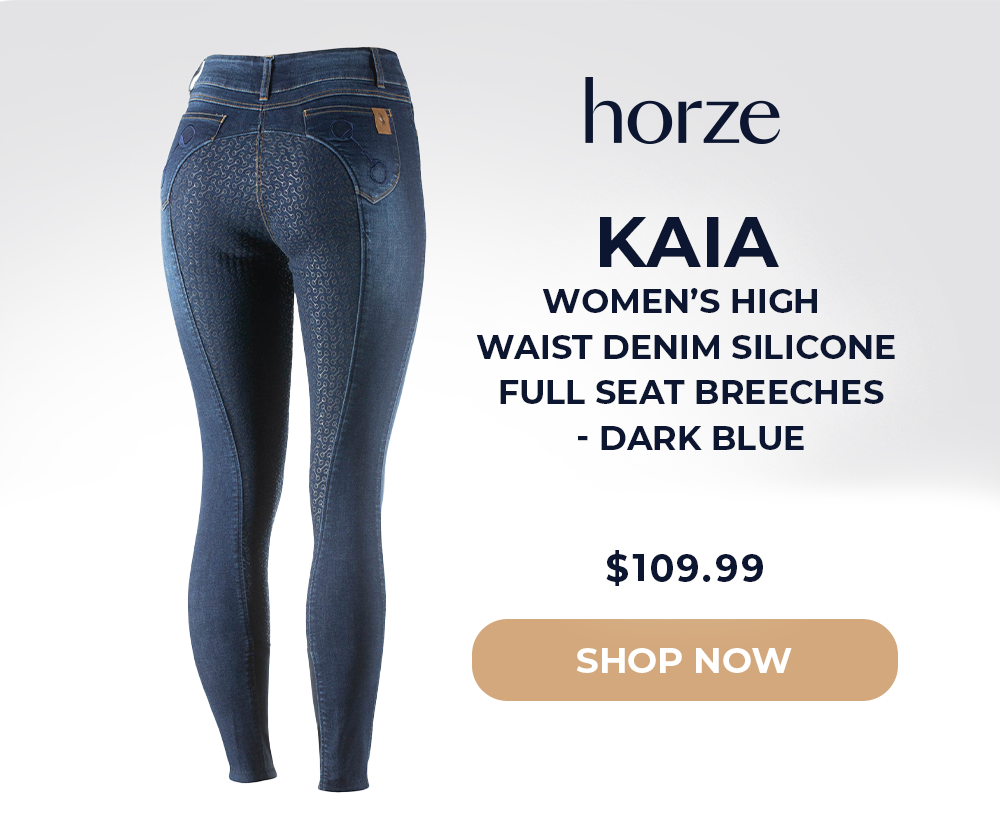 Horze Kaia Women's High Waist Denim Silicone Full Seat Breeches - Dark Blue