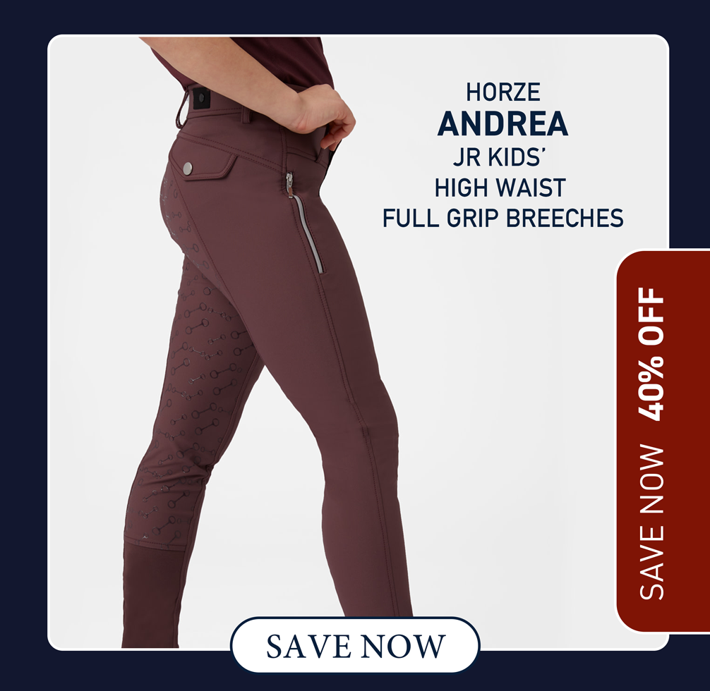 Horze Andrea JR Kids' High Waist Full Grip Breeches - Red Mahogany Burgundy