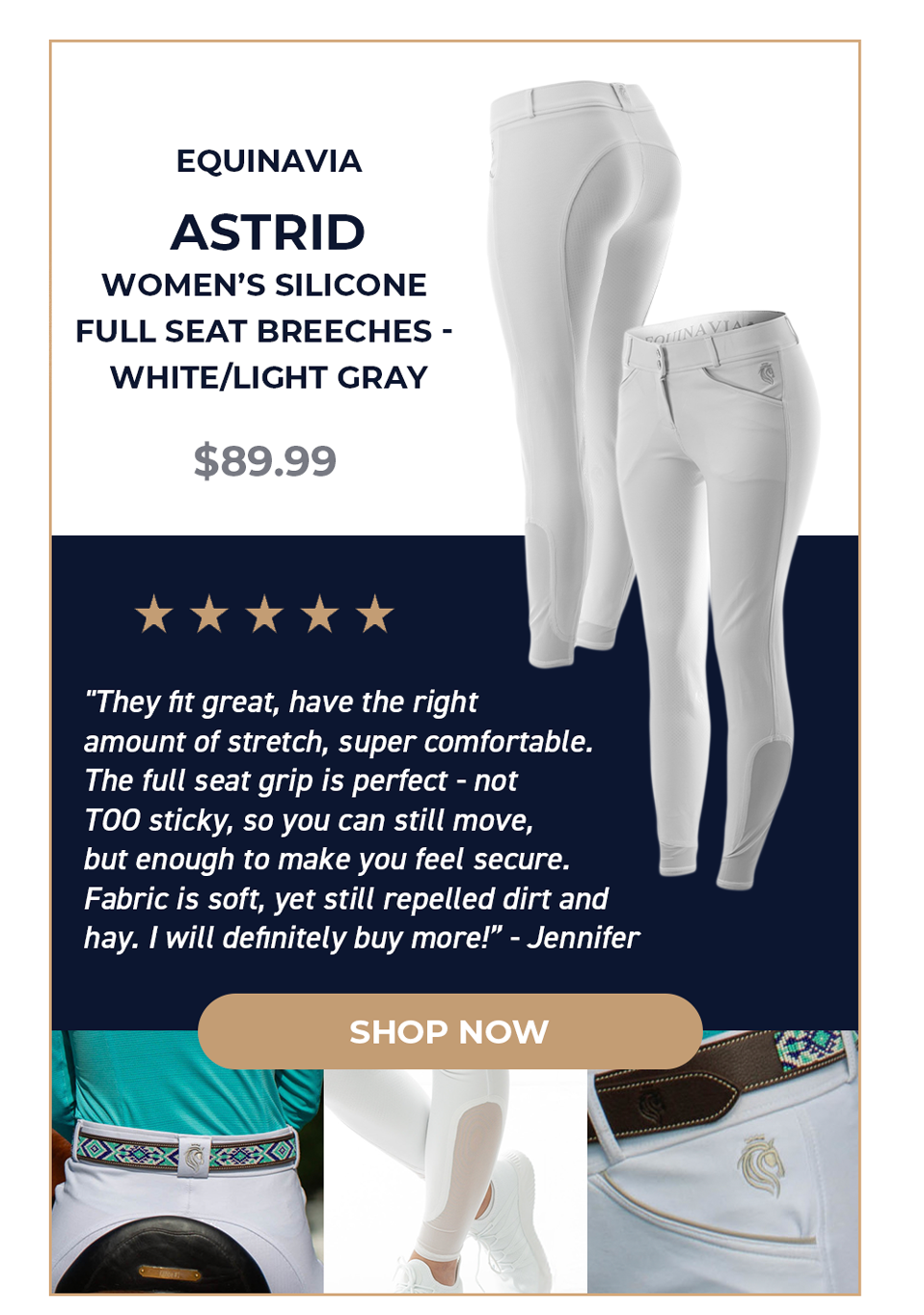 Equinavia Astrid Women's Silicone Full Seat Breeches - White/Light Gray