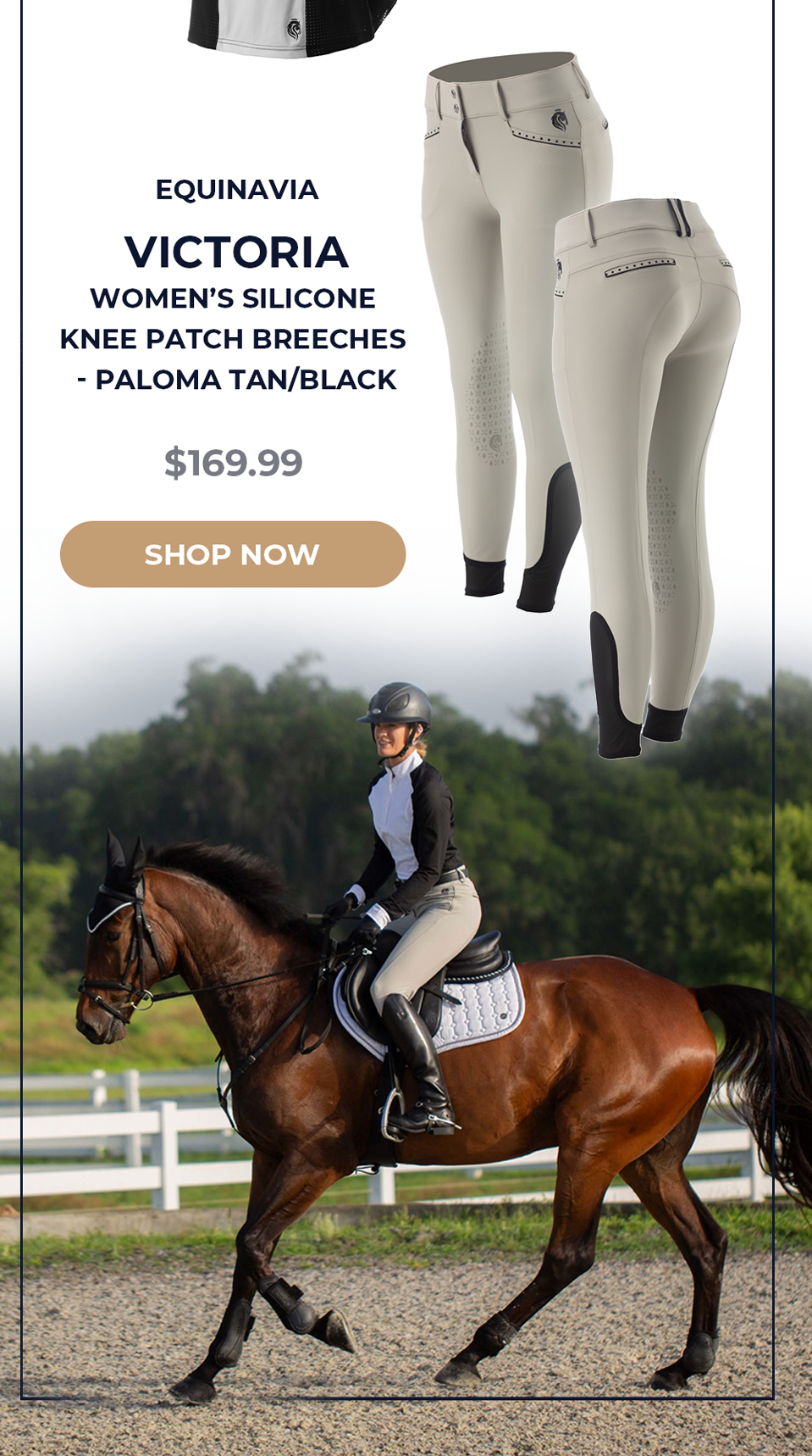 Equinavia Victoria Women's Silicone Knee Patch Breeches - Paloma Tan/Black