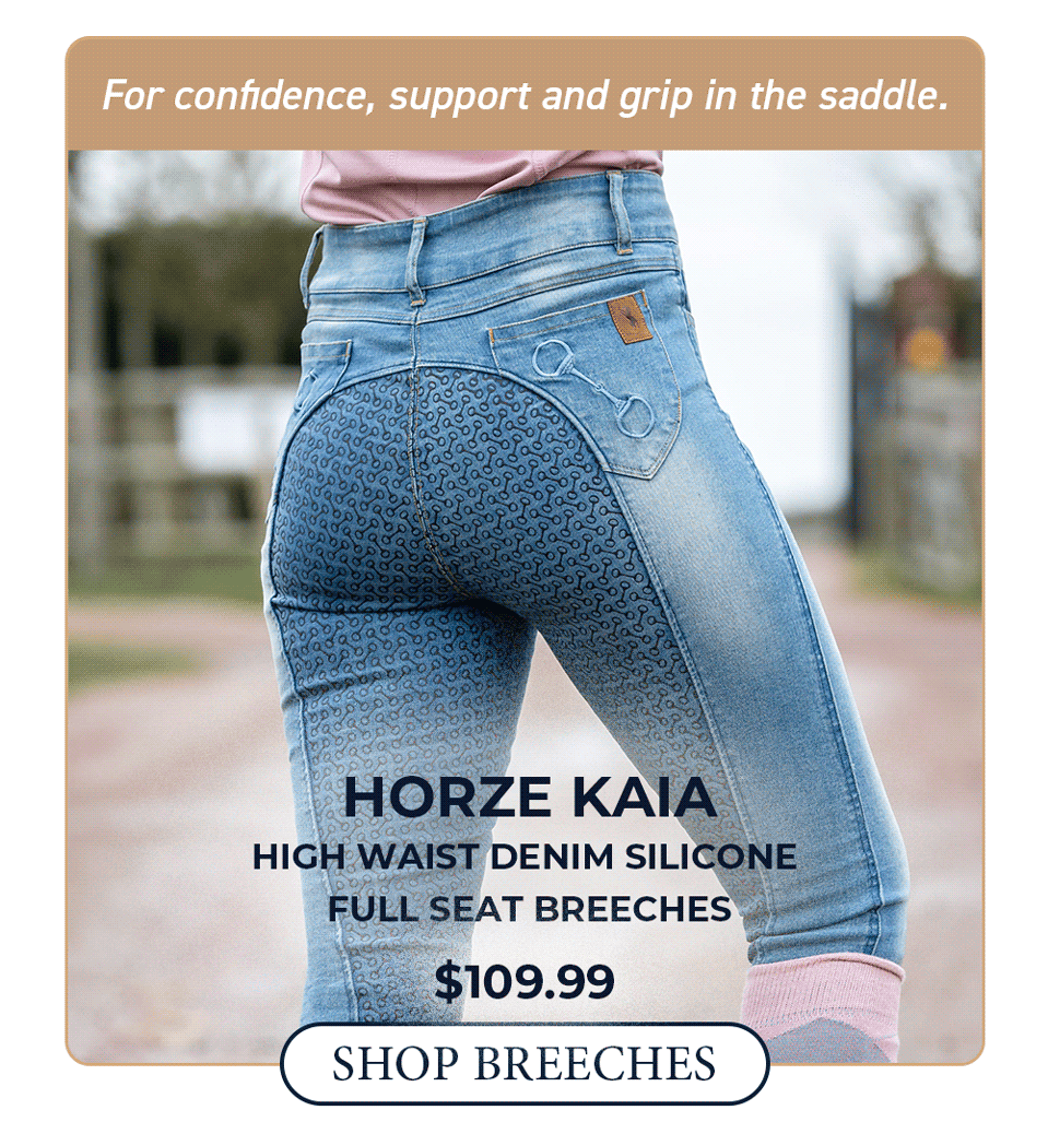 Horze Kaia Women's High Waist Denim Silicone Full Seat Breeches - Lead Blue