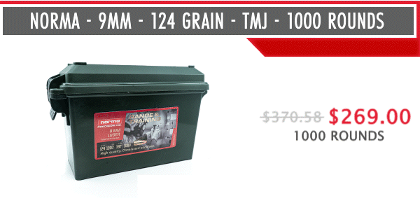 Norma - 9mm - 124 Grain - TMJ - 1000 Rounds Ammo Can