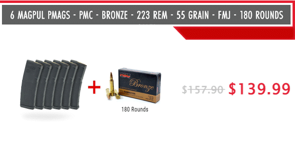 6 Magpul PMAGS - PMC - Bronze - 223 Rem - 55 Grain - FMJ - 180 Rounds