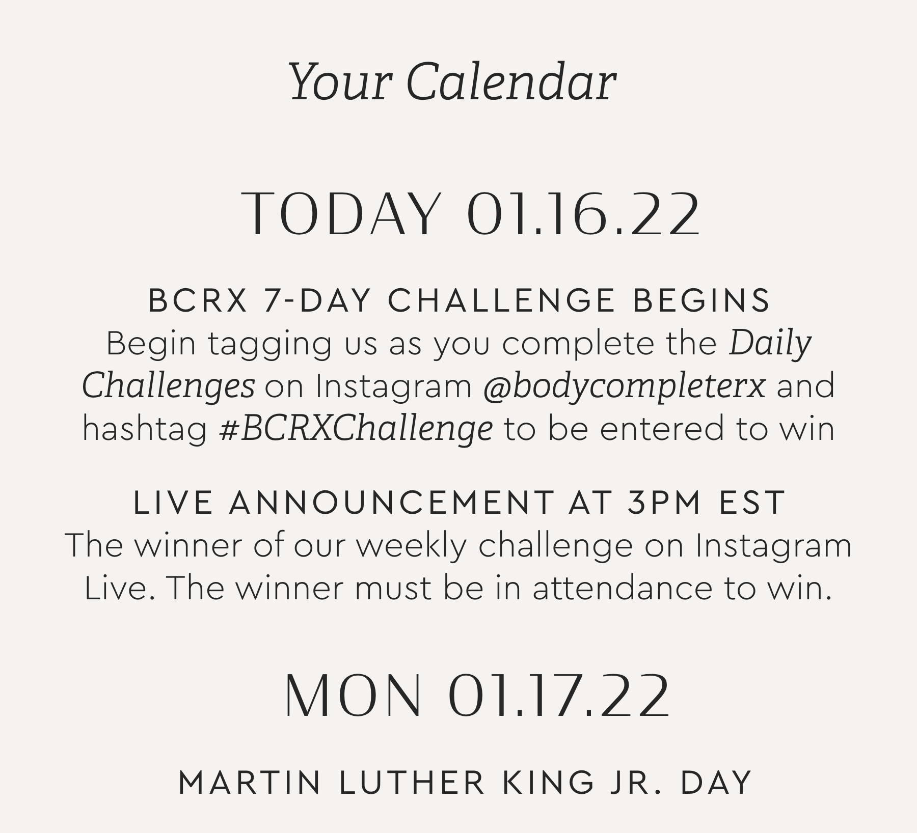 Your Week with BCRX Body Complete Rx