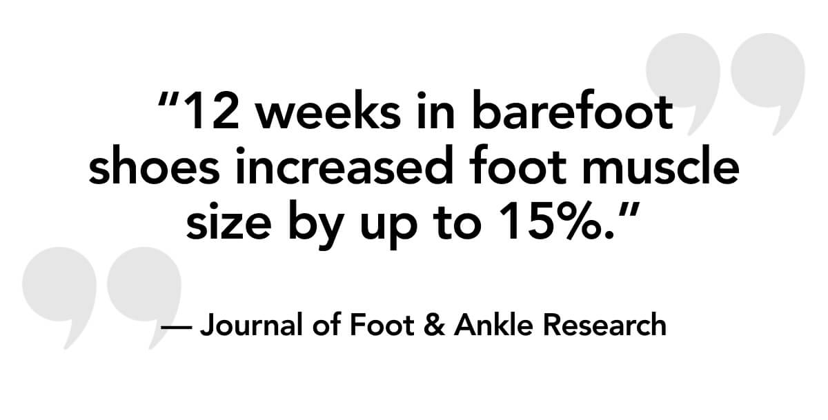 “12 weeks in barefoot shoes increased foot muscle size by up to 15%.”