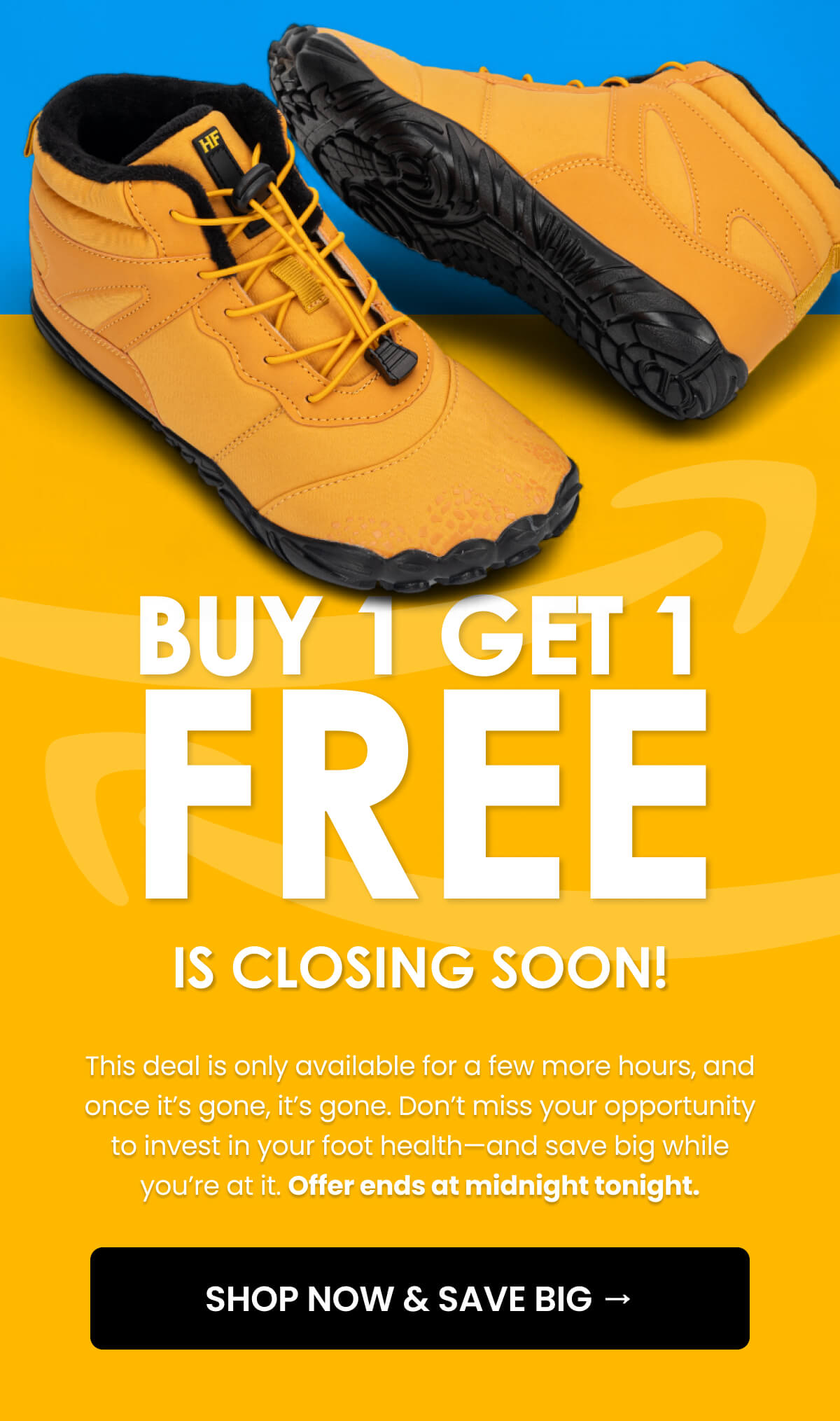 This deal is only available for a few more hours, and once it’s gone, it’s gone. Don’t miss your opportunity to invest in your foot health—and save big while you’re at it. Offer ends at midnight tonight.