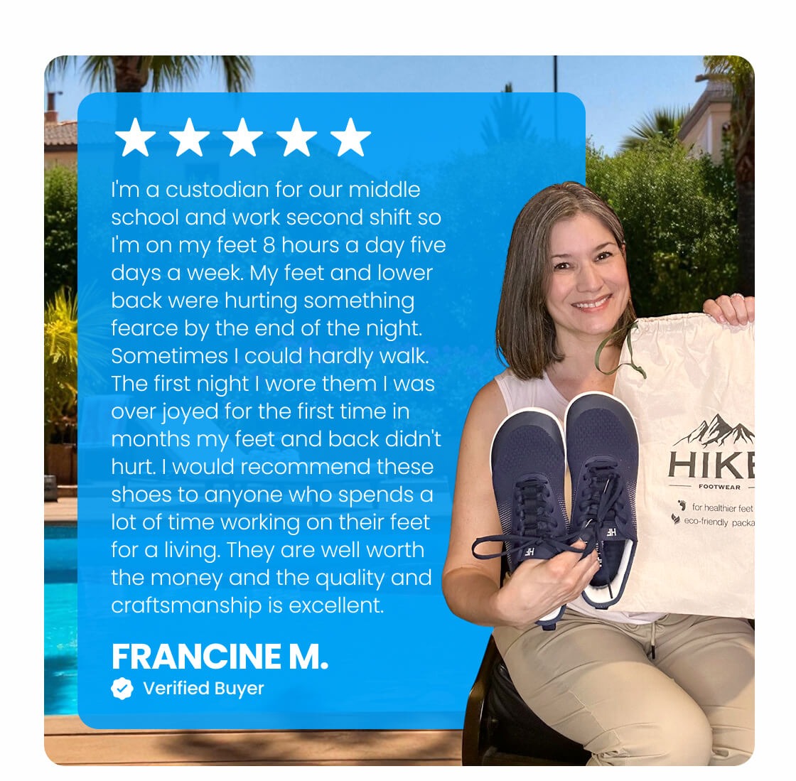 I'm a custodian for our middle school and work second shift so I'm on my feet 8 hours a day five days a week. My feet and lower back were hurting something fearce by the end of the night. Sometimes I could hardly walk. The first night I wore them I was over joyed for the first time in months my feet and back didn't hurt. I would recommend these shoes to anyone who spends a lot of time working on their feet for a living. They are well worth the money and the quality and craftsmanship is excellent.