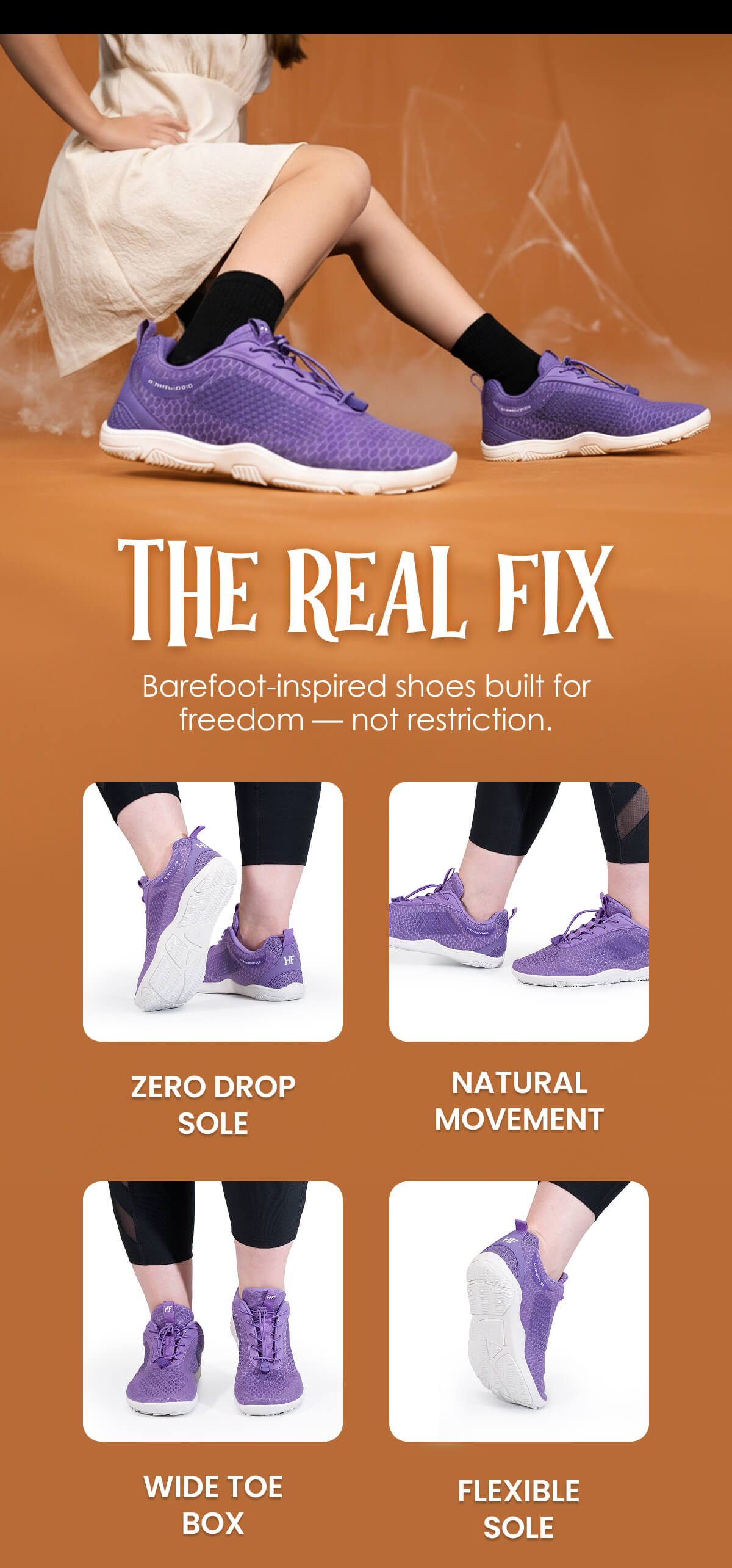 THE REAL FIX: Barefoot-inspired shoes built for freedom — not restriction.