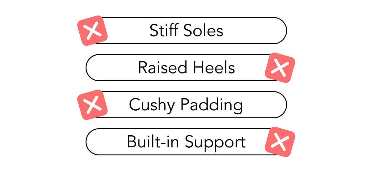 Stiff Soles. Raised Heels. Cushy Padding. Built-in Support