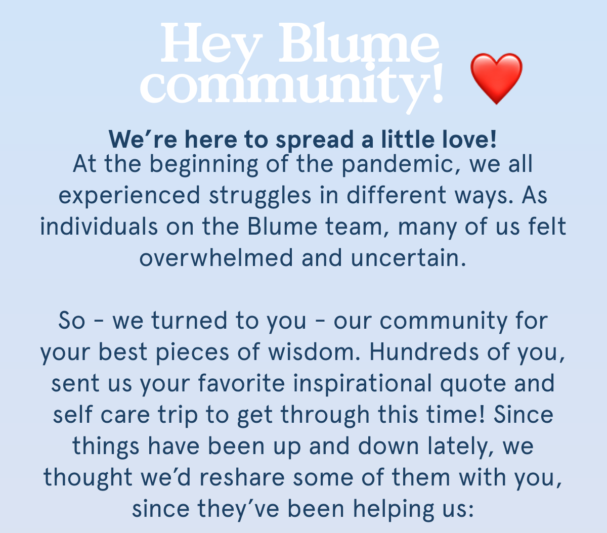 Hey Blume Team! 
