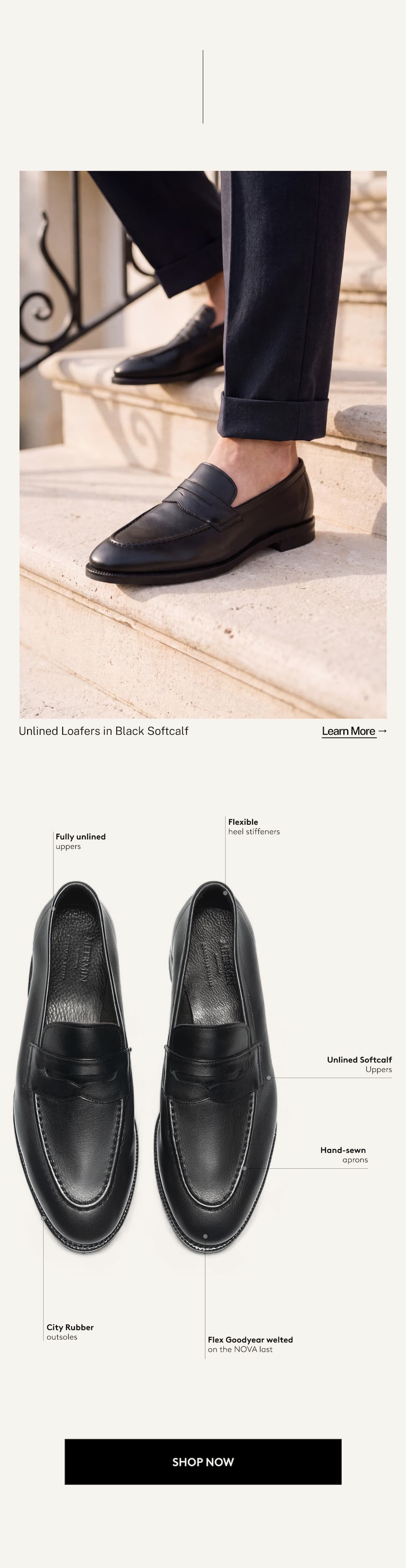 Unlined Black Softcalf Penny Loafers