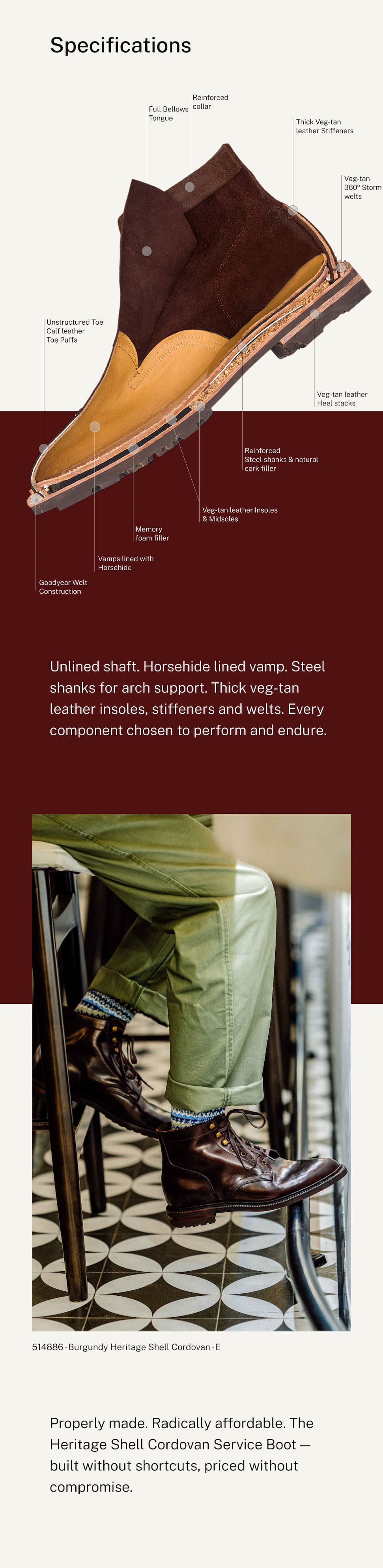 Burgundy Shell Cordovan Service Boot