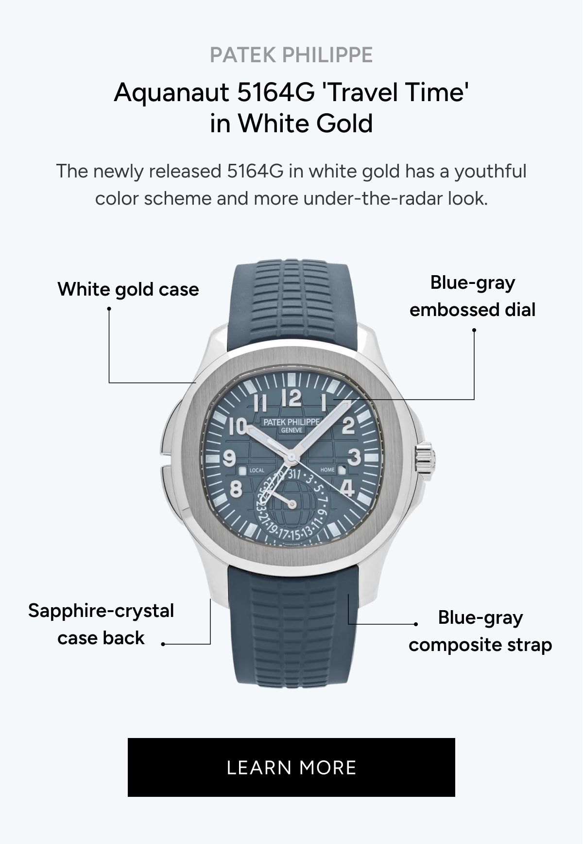 Patek Philippe Aquanaut 5164G 'Travel Time' in White Gold 