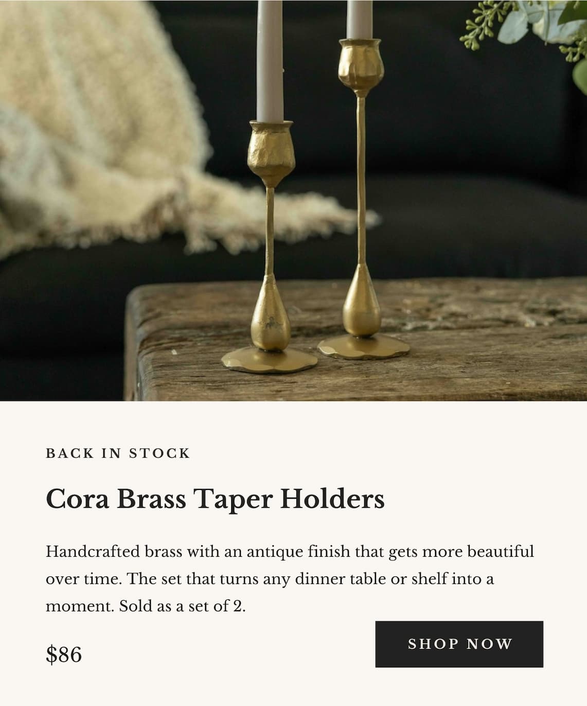 Cora brass taper holders