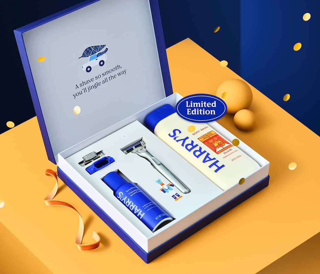 Open box of Harry's products