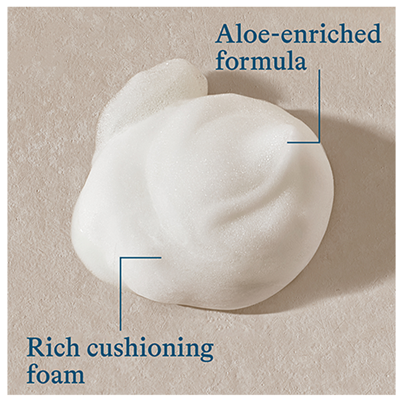 Image of shave foam. Aloe enrished formula. Rich cushioning foam.