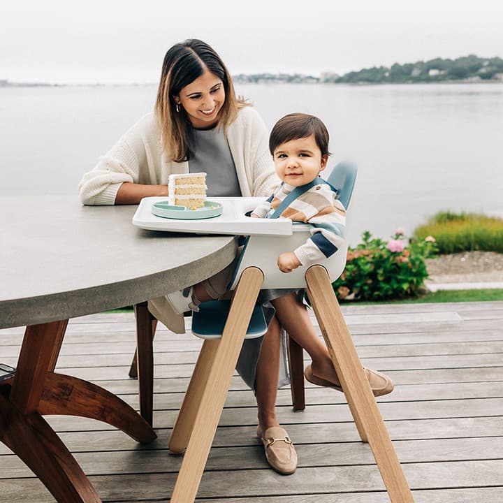 Mom and child in high chair