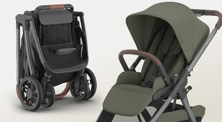 Kona stroller folded and unfolded 