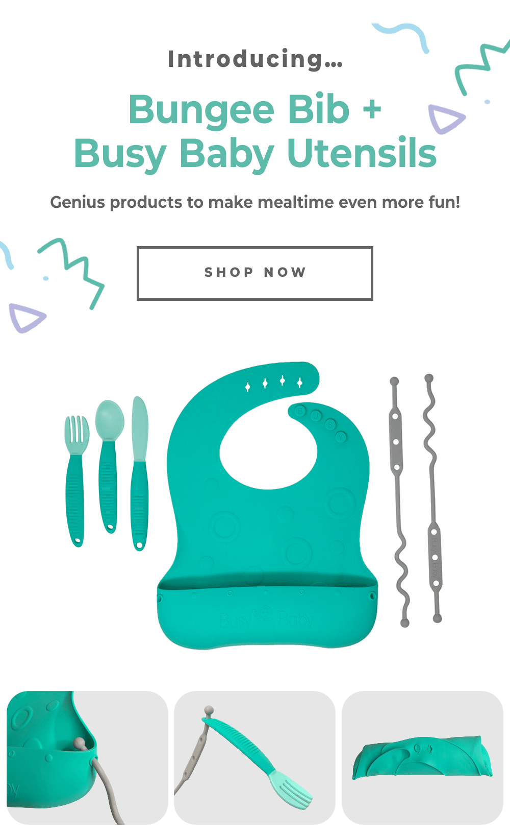 Meet the Bungee Bib and Busy Baby Utensils! Busy Baby