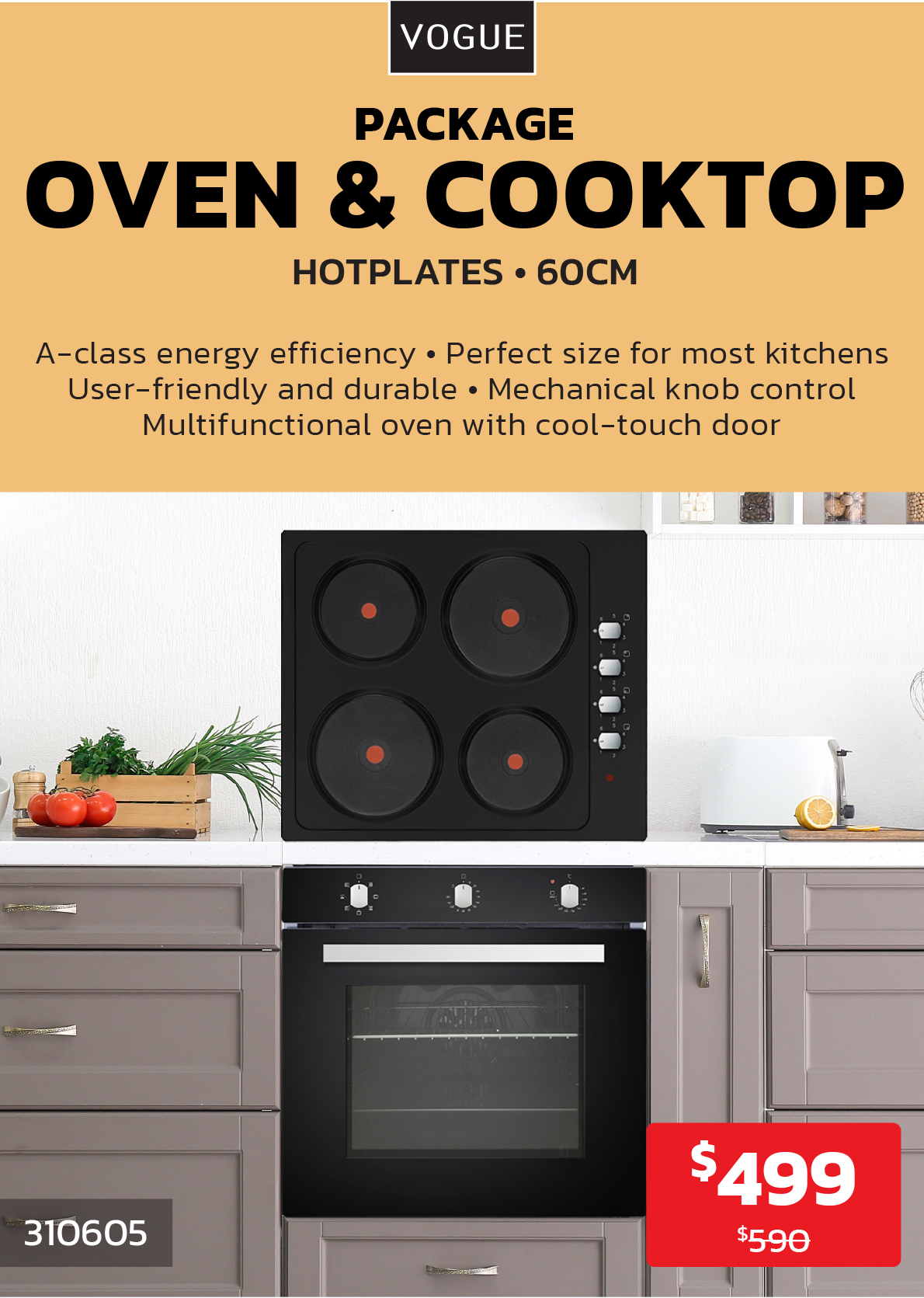 Vogue Wall Oven & Hotplate Cooktop 60cm 499