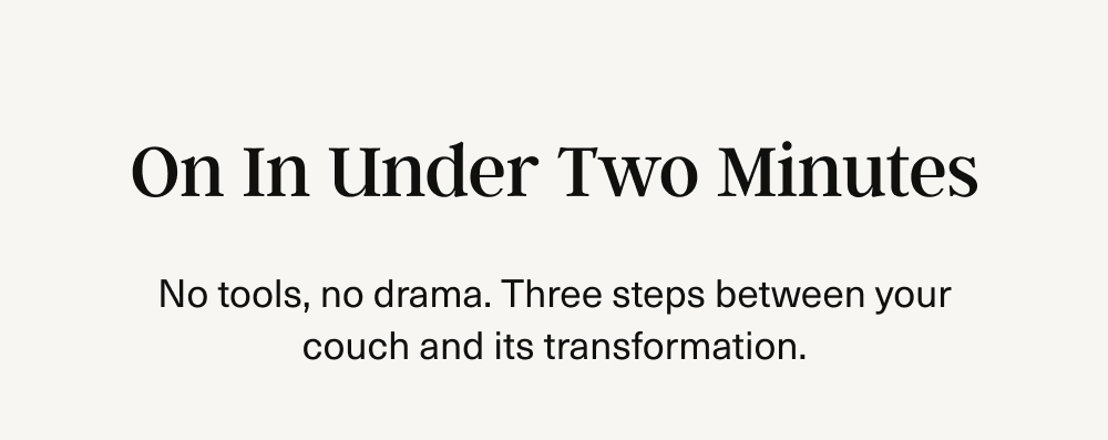 On in Under Two Minutes. No Tools No Drama.