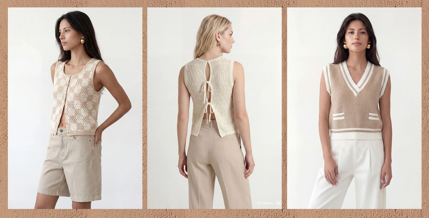 an image of a woman wearing a blue sweater and hat