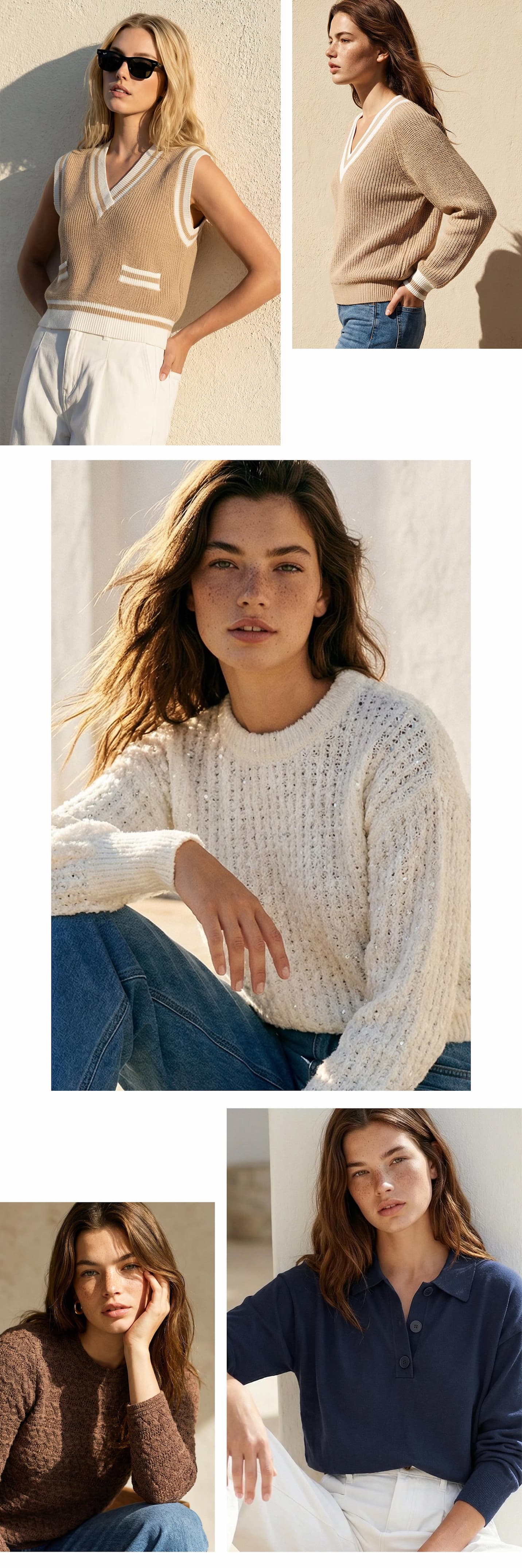 an image of a collage of photos of a woman in a white top and pink skirt